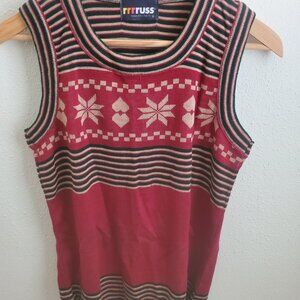 Vintage Womens Red Sweater Vest grannycore preppy Christmas